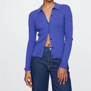 GAP Blue Button Up Long Sleeve Sweater Soft, Cozy & Stretchy Medium Tall Cotton